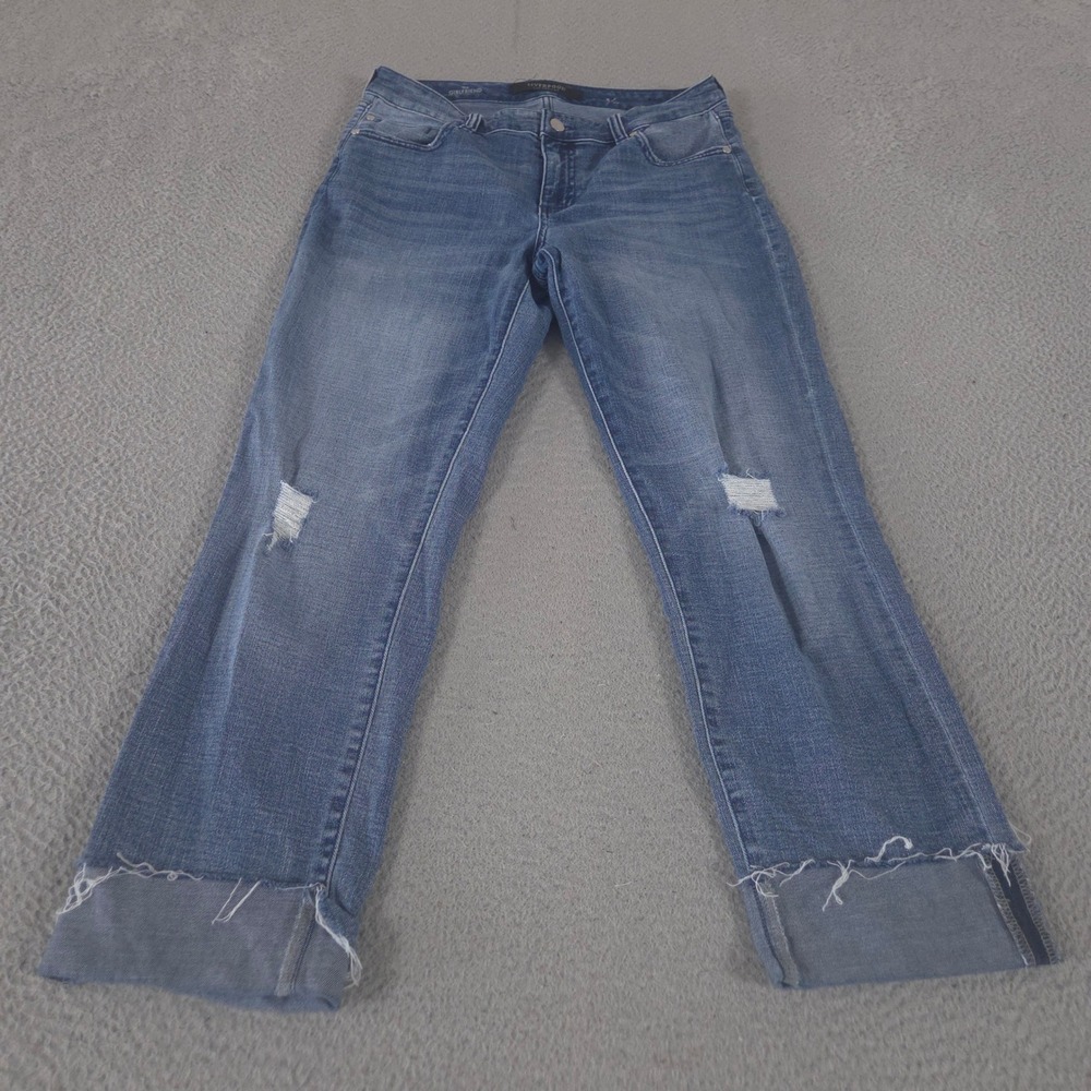 Liverpool Jeans Womens 8 Blue The Girlfriend Distressed Raw Hem Straight Leg
